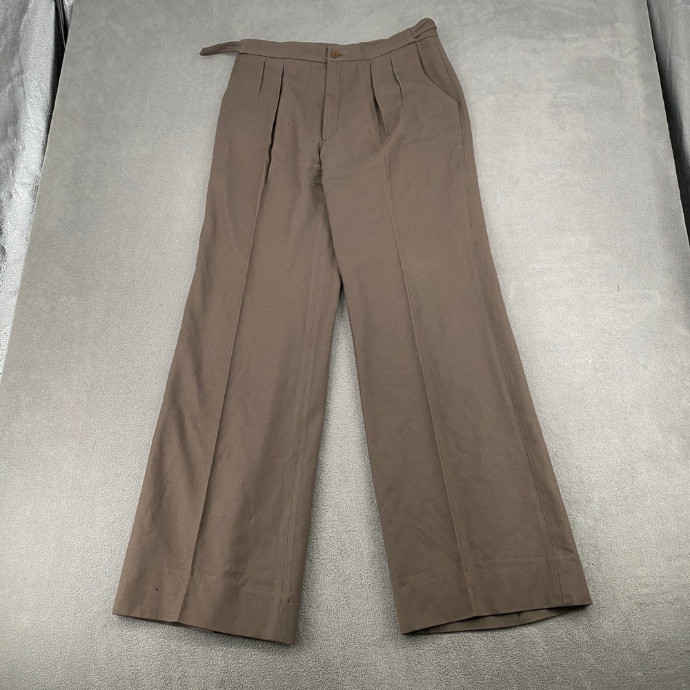 Vintage Brown Wool Pleated Wide Leg Trousers Side Cinch High Waist Pants 32x26